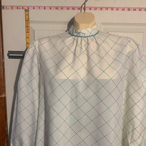 Russ Vintage 1970s secretary Blouse Size S High Neck Ruffle Geometric Jabot